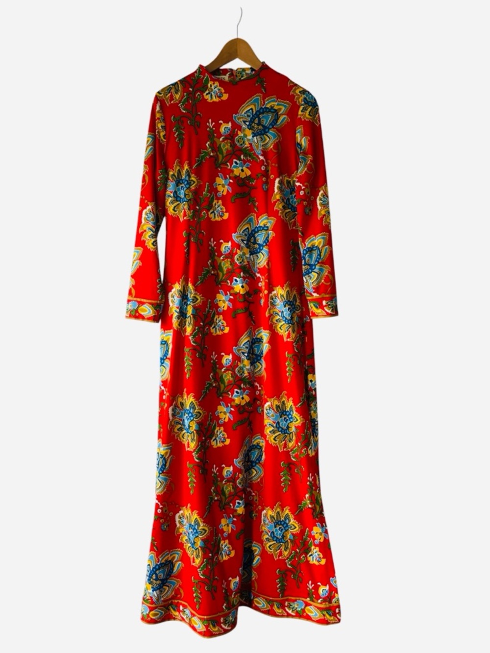 Vintage 70s Ports International Red Floral Maxi Dress Medium
